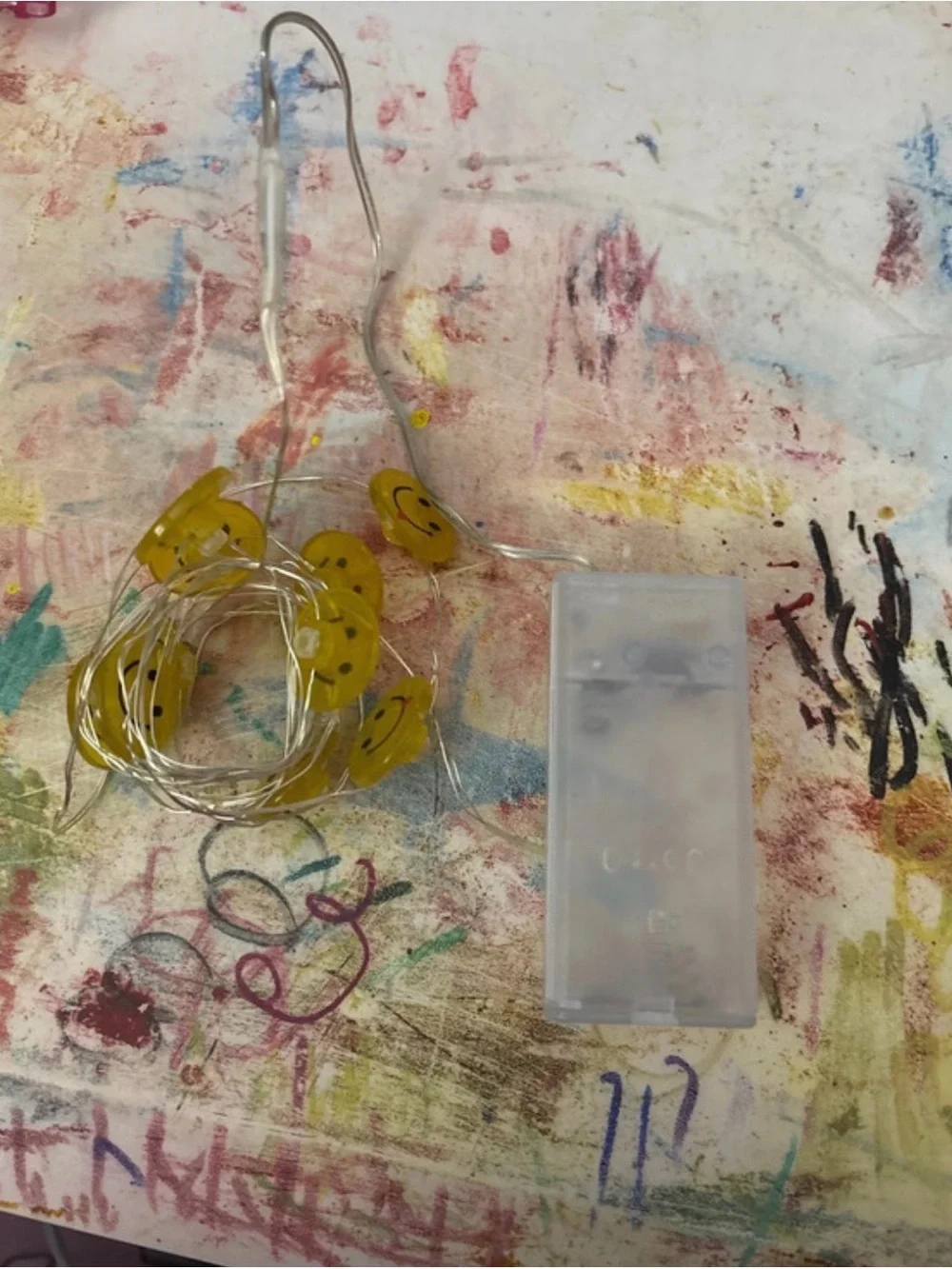 Yellow Smiley LED String Lights - Portable Battery-Powered